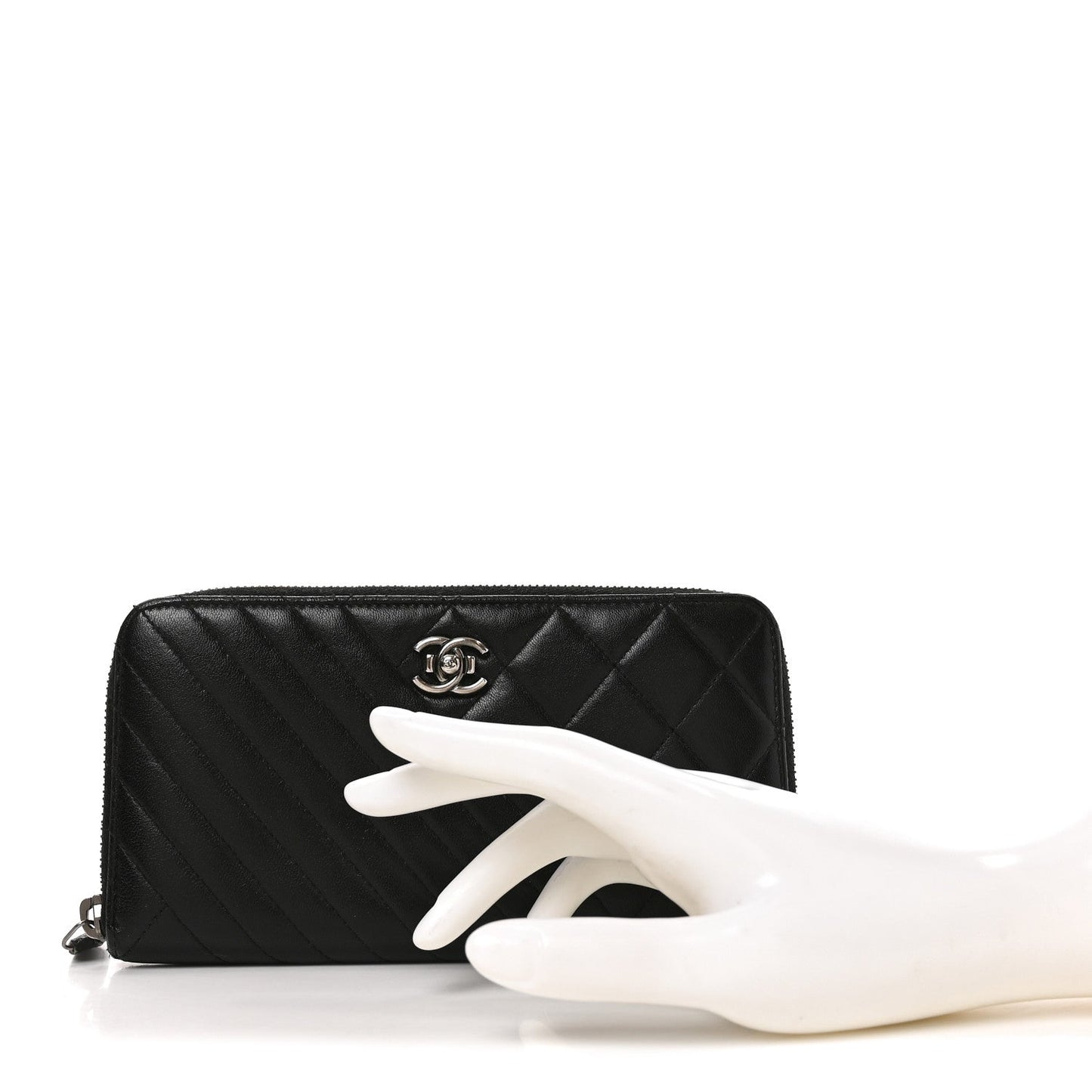 Glazed Calfskin Quilted Small Coco Boy Zip Around Wallet Black
