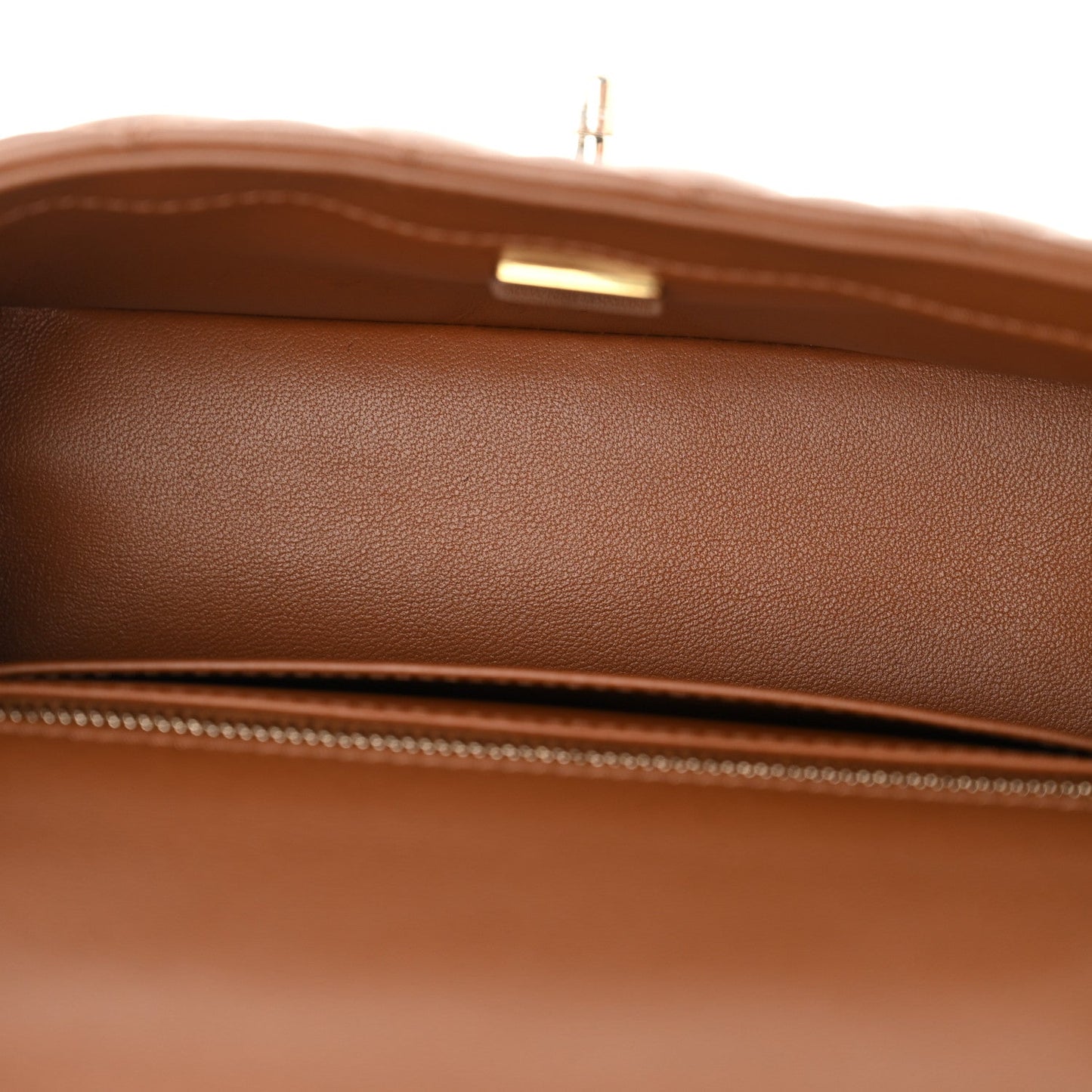 Lambskin Quilted Mini Rectangular Pearl Crush Flap Brown