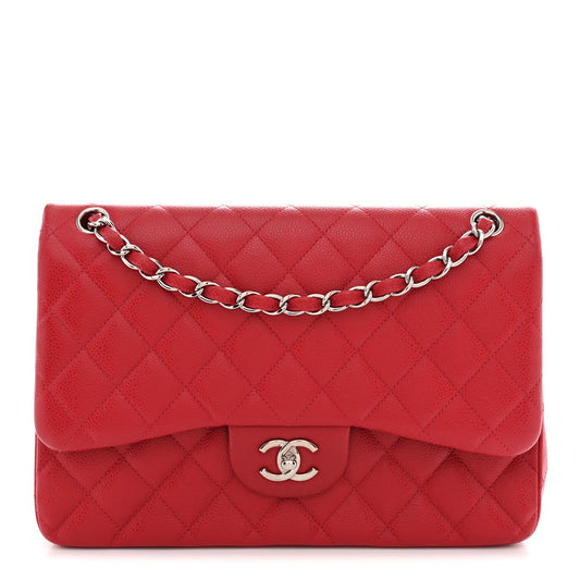 Caviar Quilted Jumbo Double Flap Red