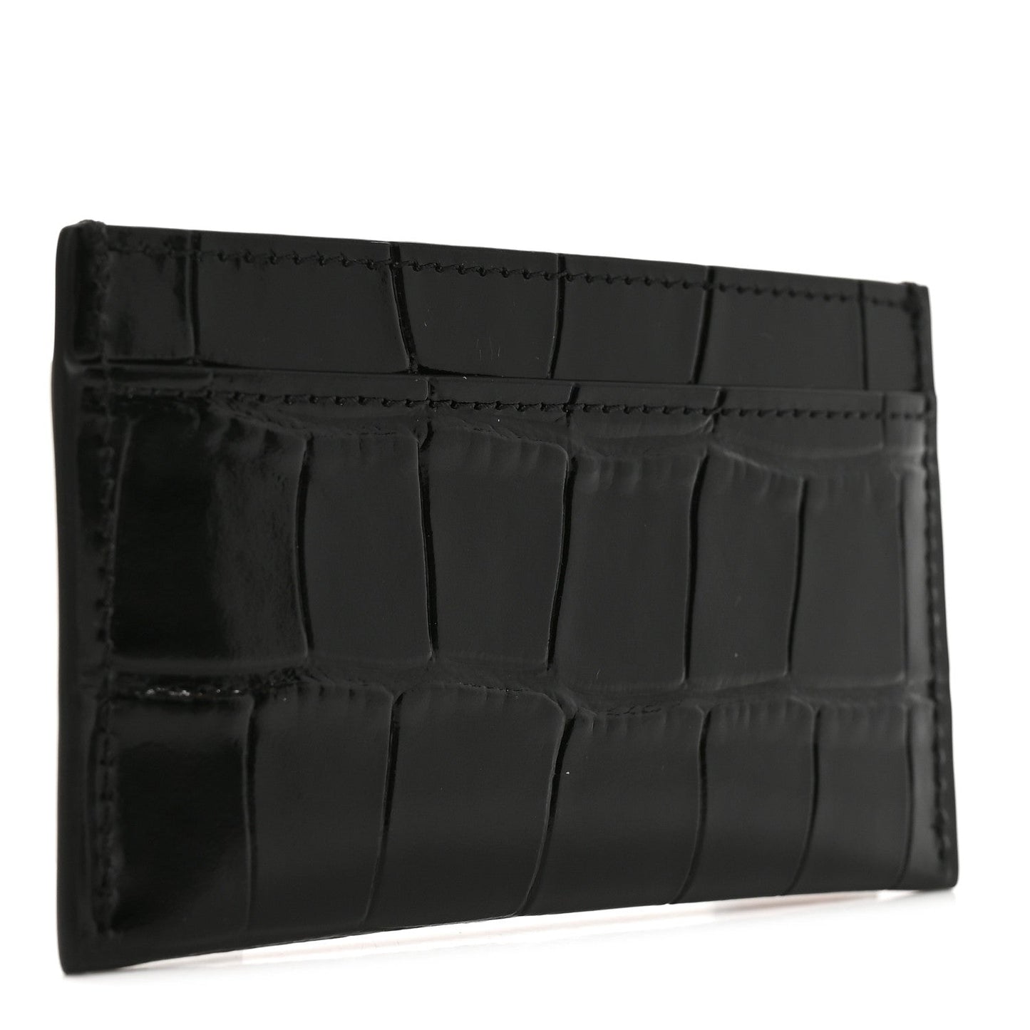 Calfskin Crocodile Embossed Crococo Card Holder Black