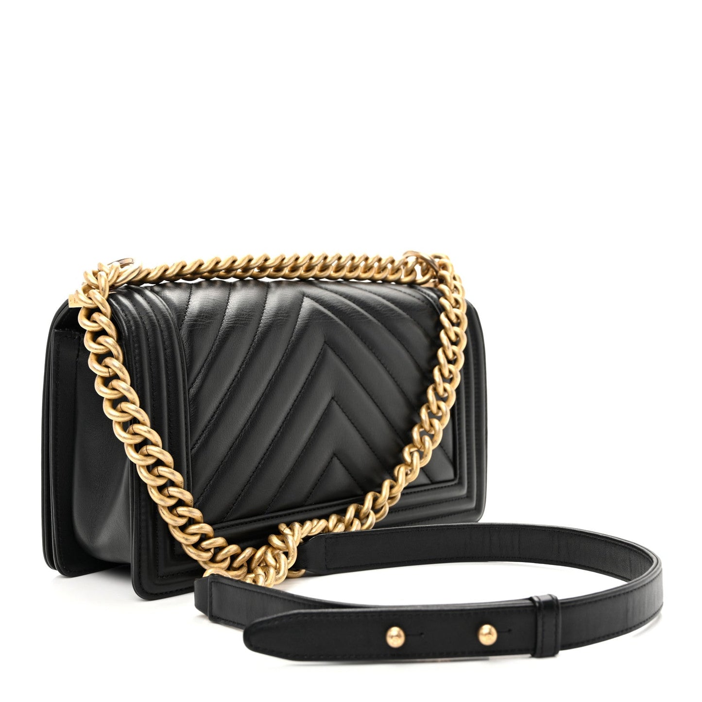 Calfskin Chevron Quilted Medium Boy Flap Black