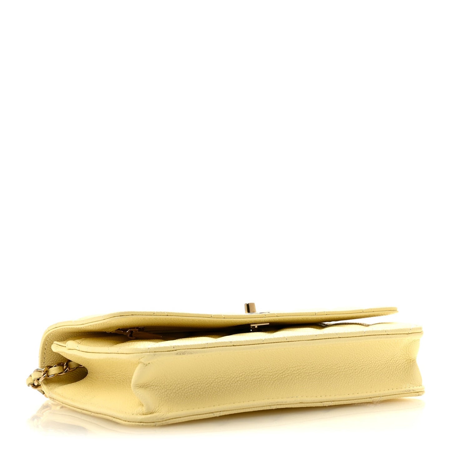 Caviar Quilted CC Turn Lock Wallet On Chain WOC Light Yellow