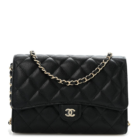 Caviar Quilted Compact Wallet On Chain WOC Black