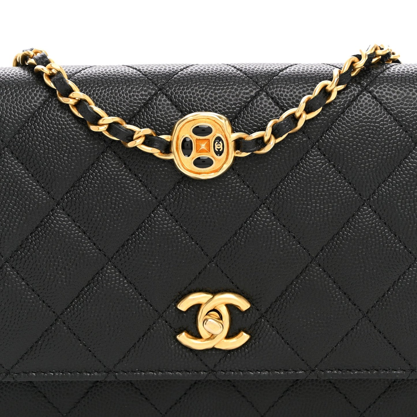 Caviar Quilted Coco Stamps Wallet On Chain WOC Black
