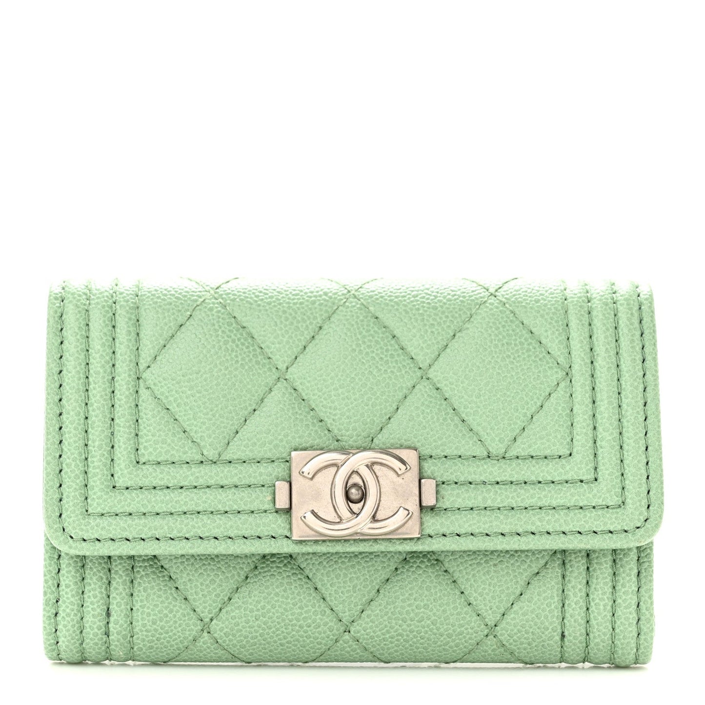 Caviar Quilted Boy Flap Card Holder Light Green