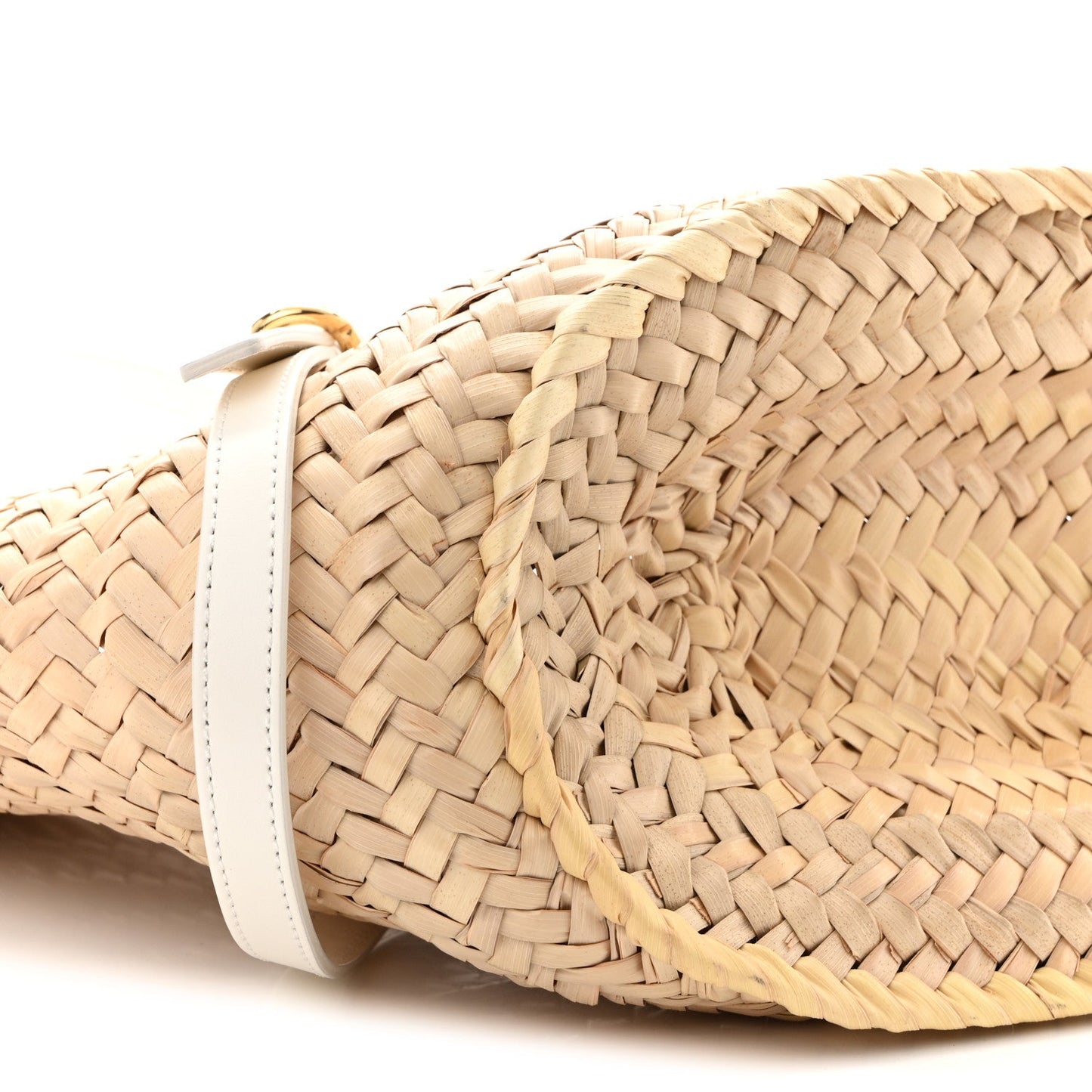 Raffia Woven Calfskin Voyou Basket Bag White