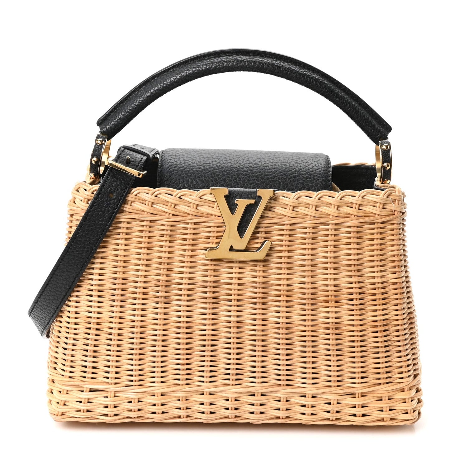 Rattan Calfskin Capucines BB Black