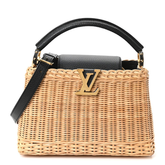 Rattan Calfskin Capucines BB Black