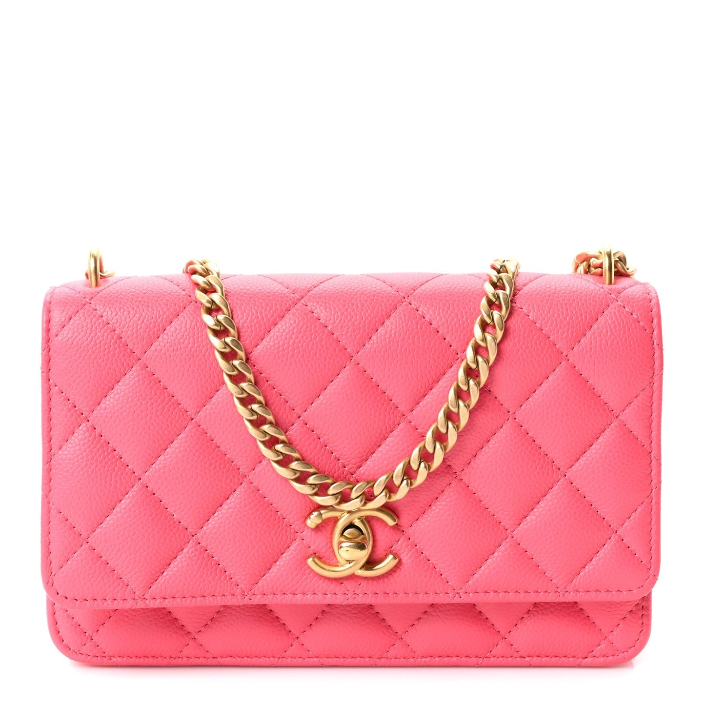 Caviar Quilted Sweetheart Wallet On Chain WOC Fuchsia