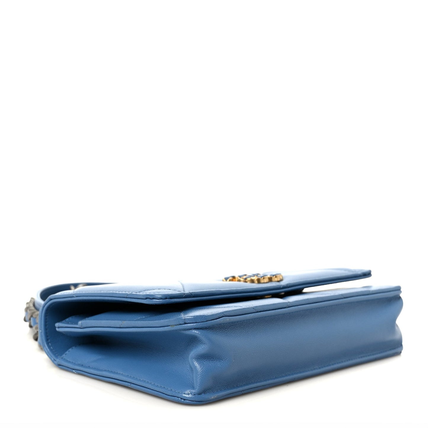 Lambskin Quilted Chanel 19 Wallet On Chain WOC Blue