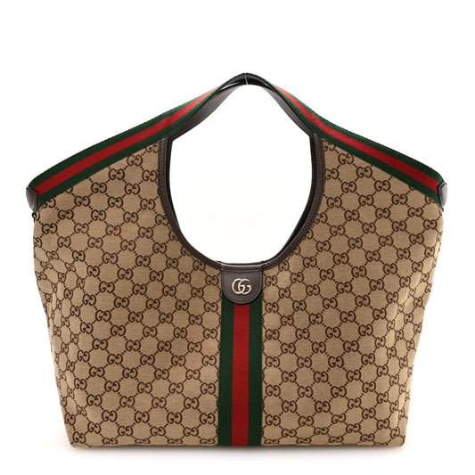 GG Monogram Web Large Giglio Tote Beige Brown