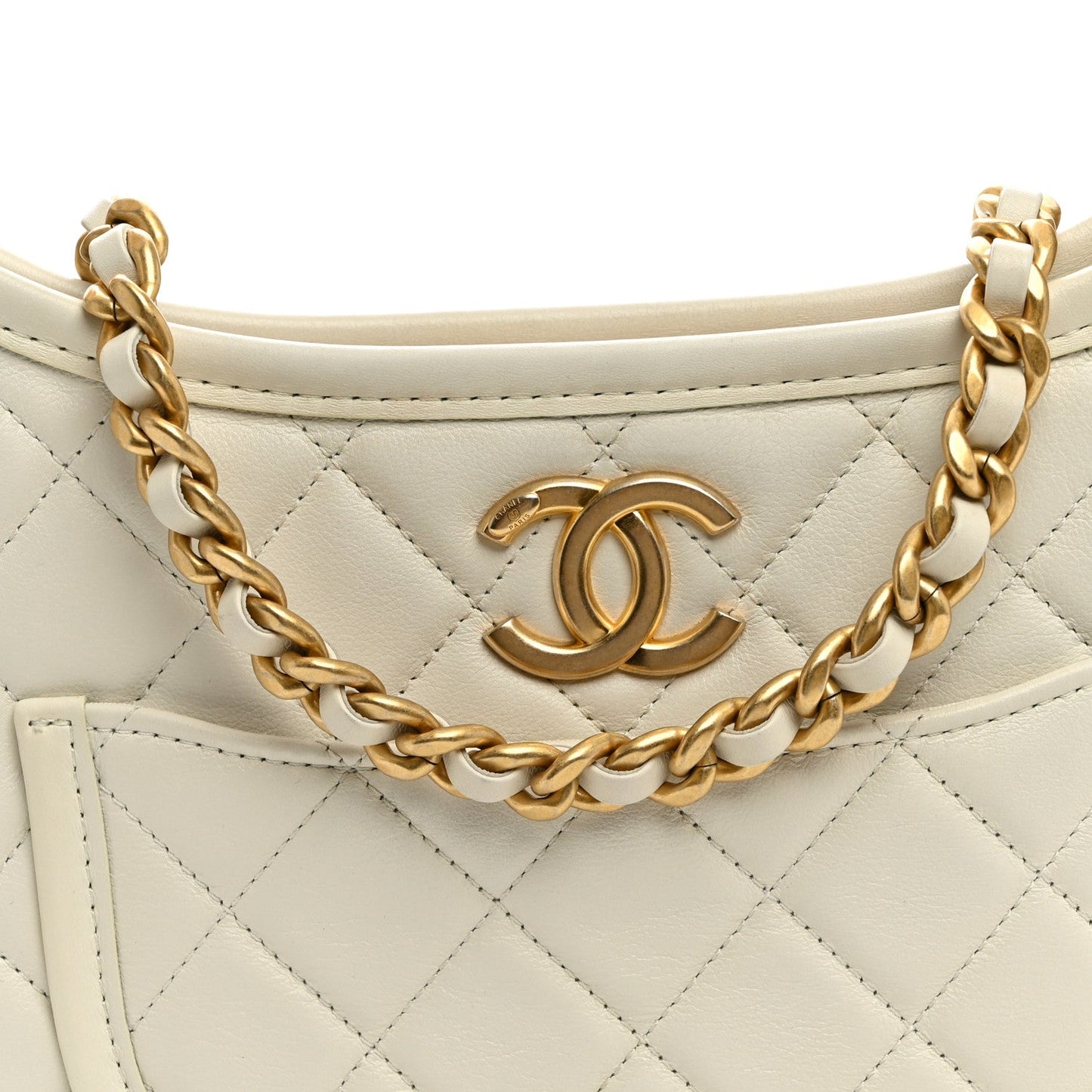 Calfskin Quilted CC Hobo Handbag White