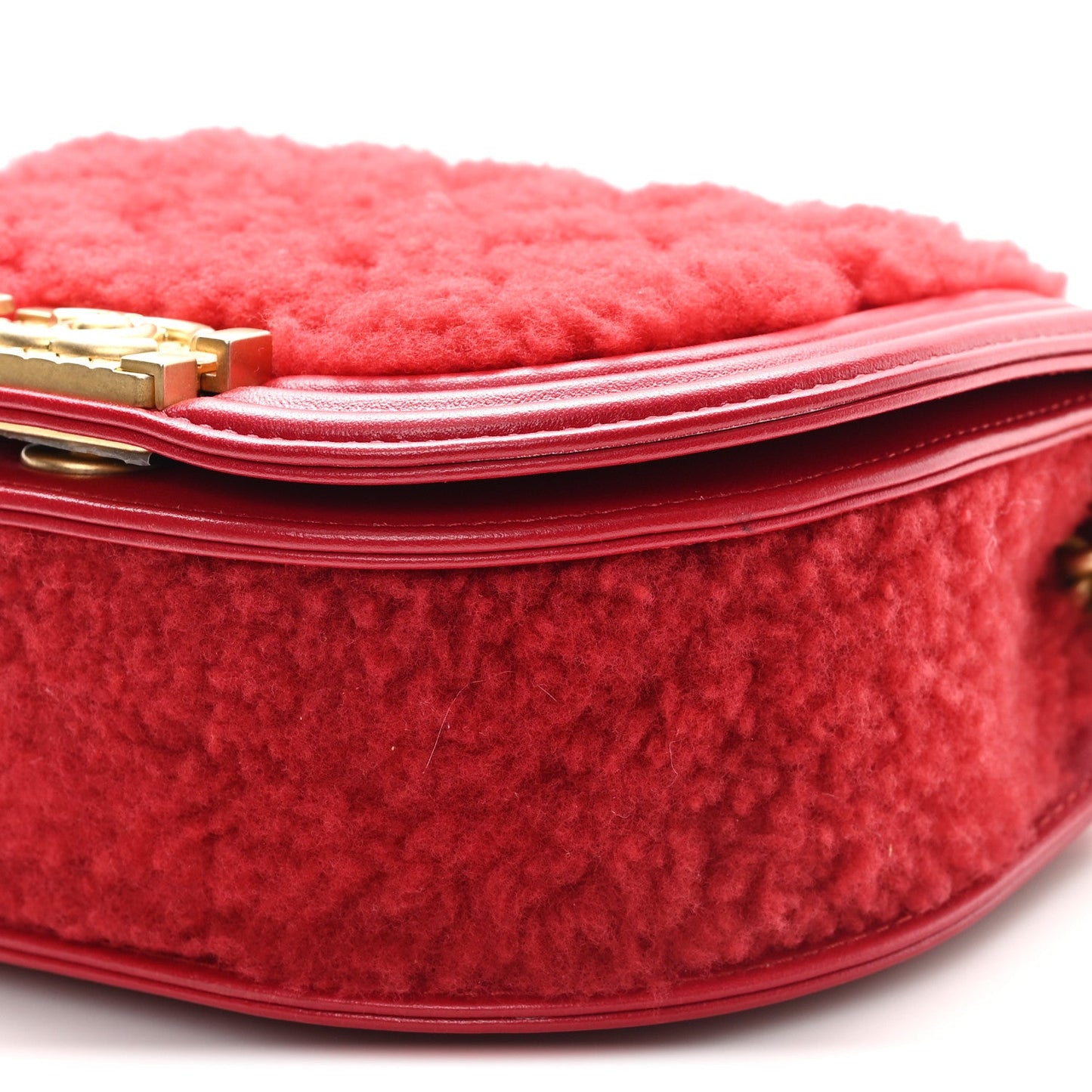 Calfskin Shearling Quilted Small Boy Messenger Bag Red