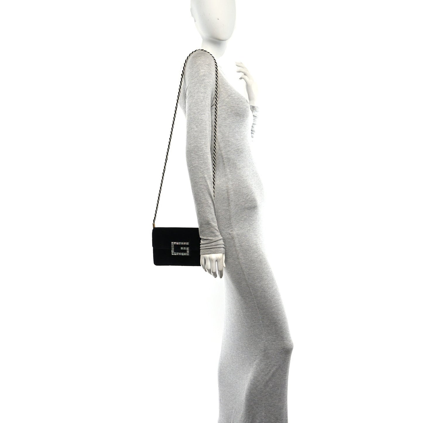 Velvet Crystal Square G Shoulder Bag Black