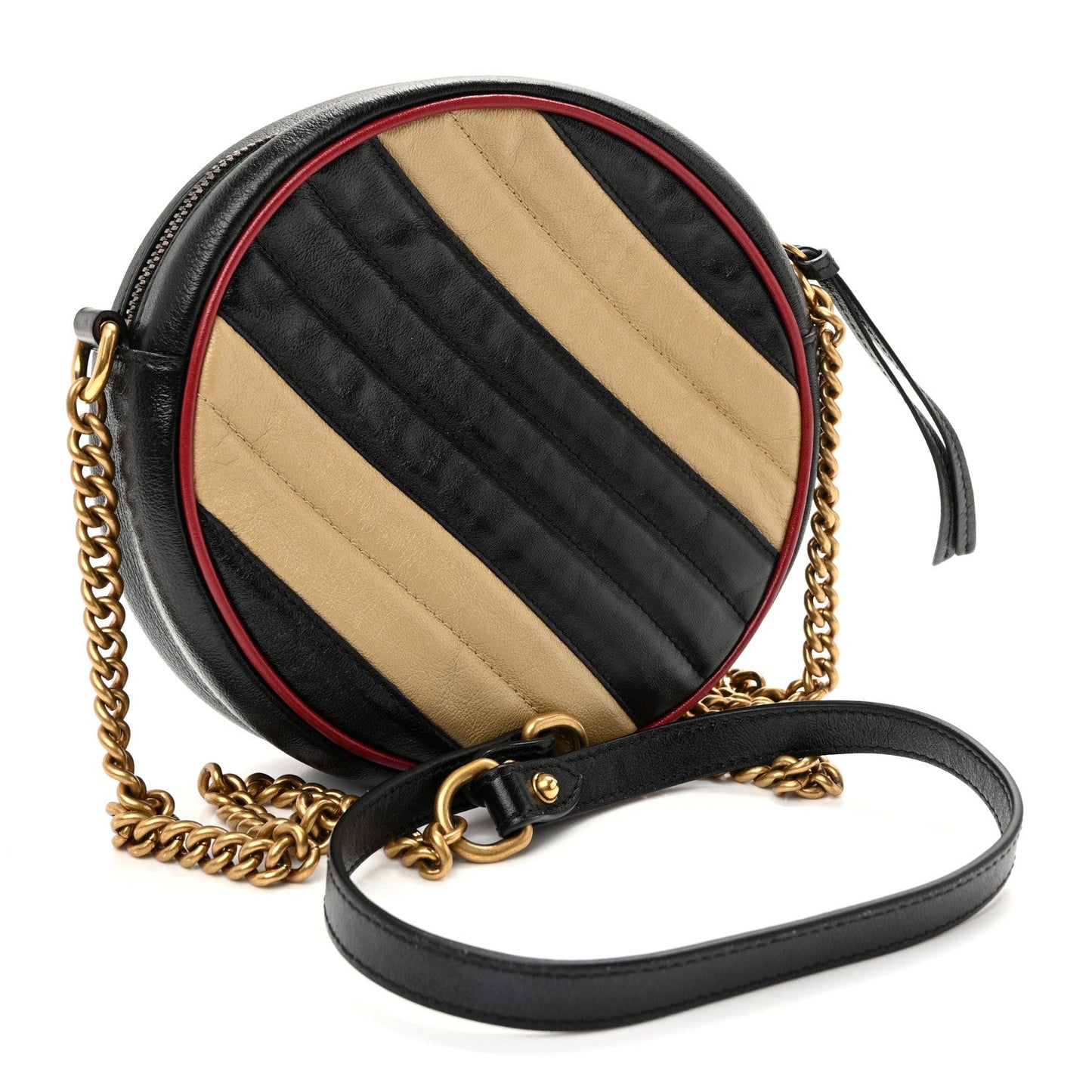 Azalea Calfskin Matelasse Diagonal Patchwork Mini Torchon GG Marmont Round Shoulder Bag Black Beige Romantic Cerise