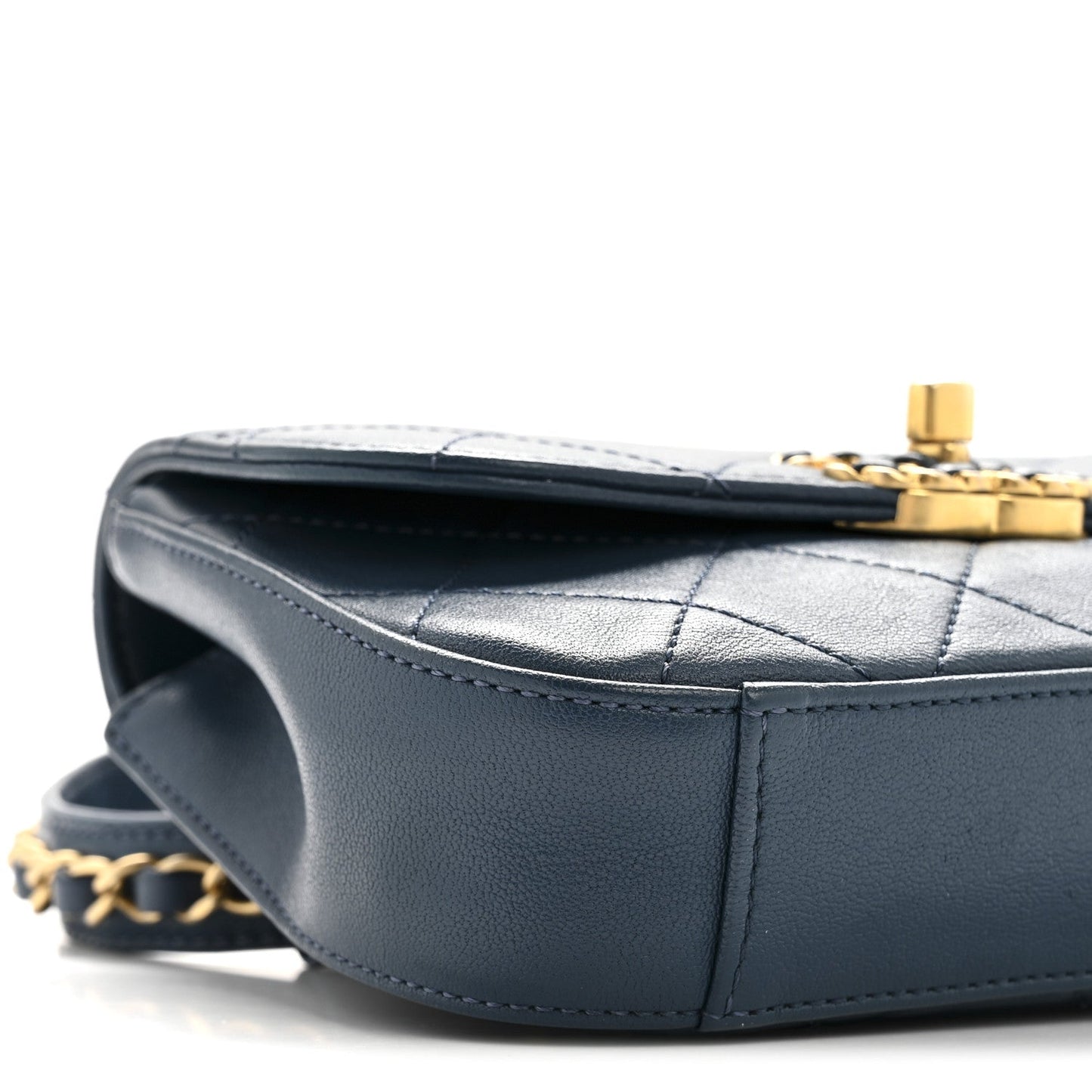 Lambskin Quilted Chain Infinity Waist Belt Bag Blue