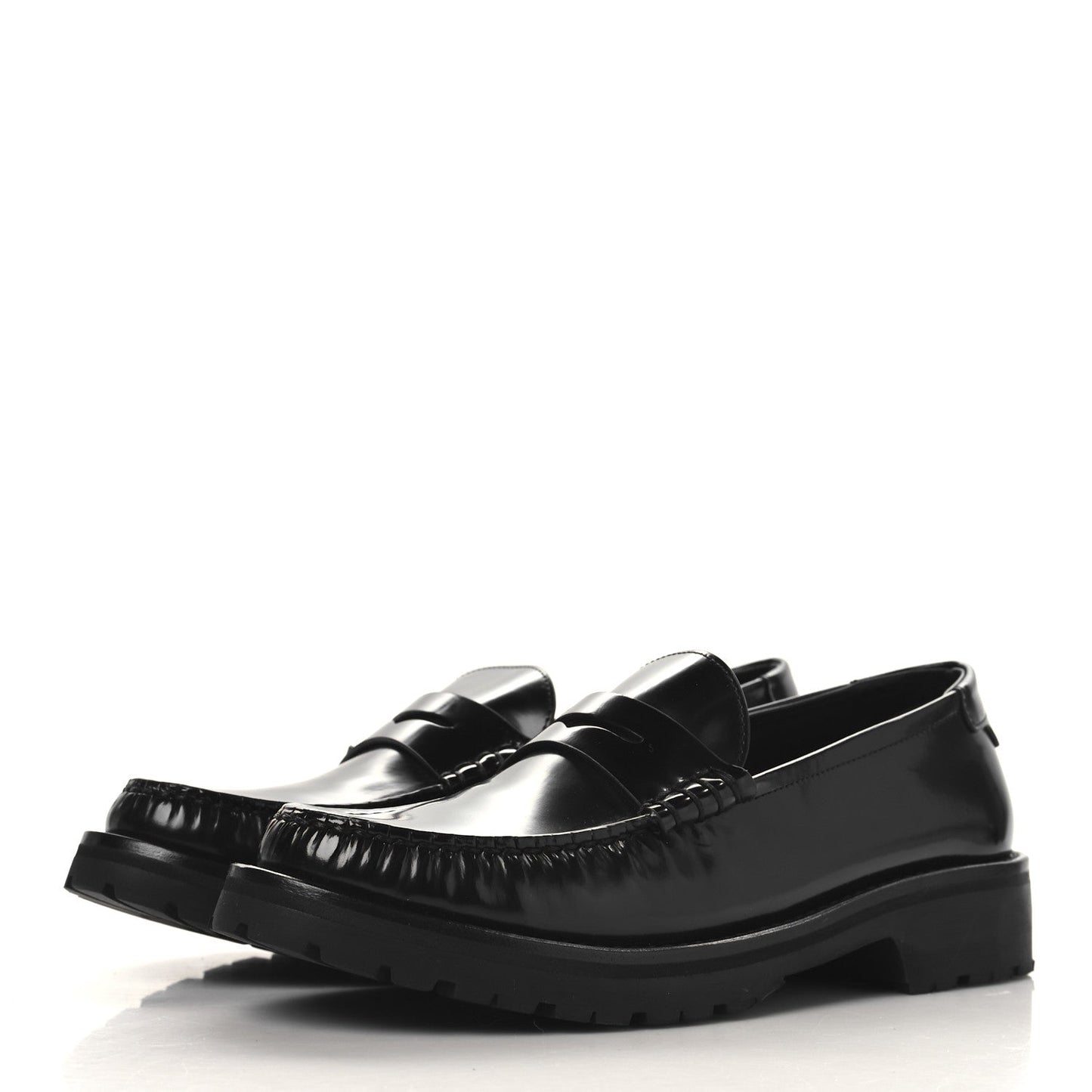 Glazed Calfskin Le Loafer 15 Penny Slippers 38.5 Black