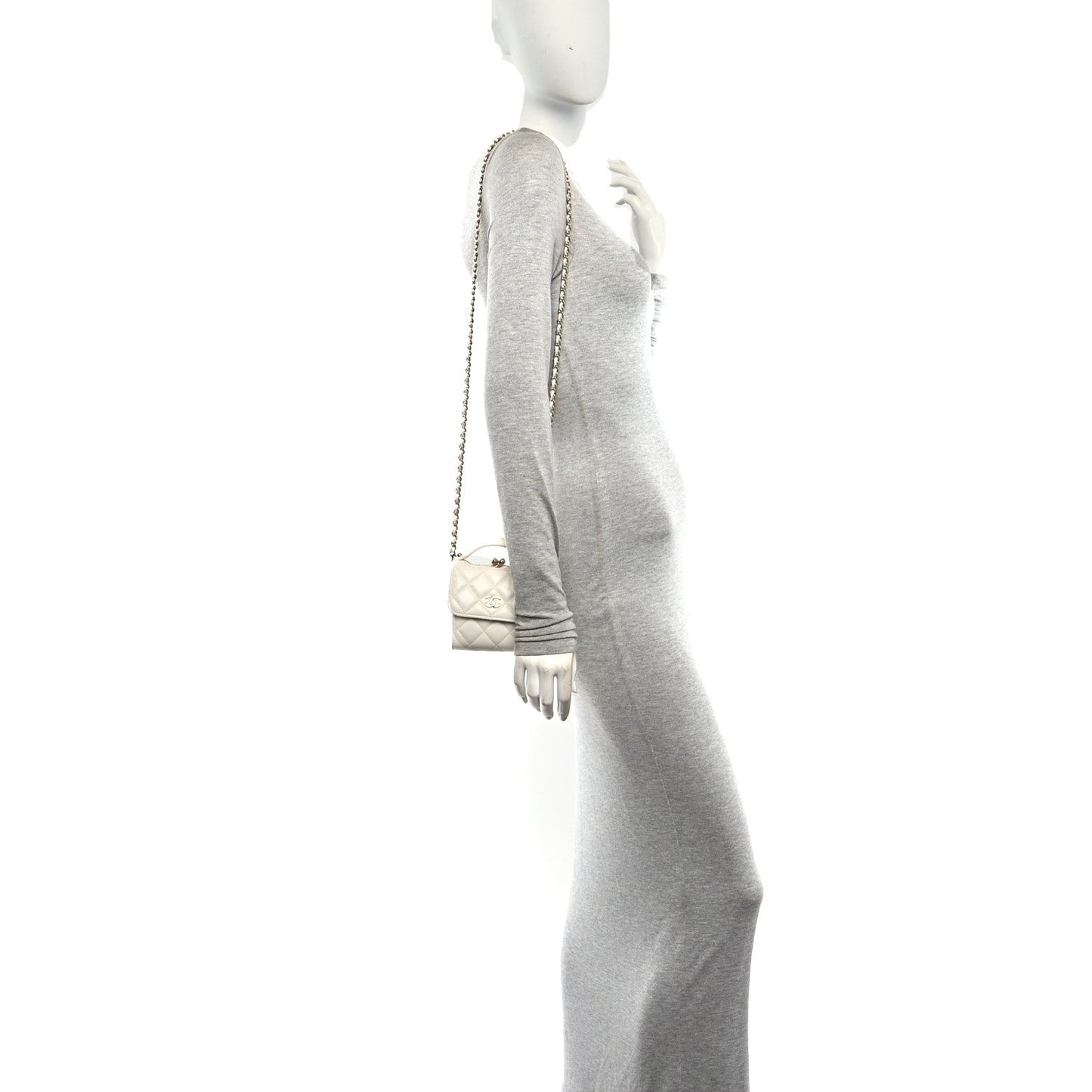 Lambskin Quilted Kiss Lock Top Handle Flap Clutch With Chain White