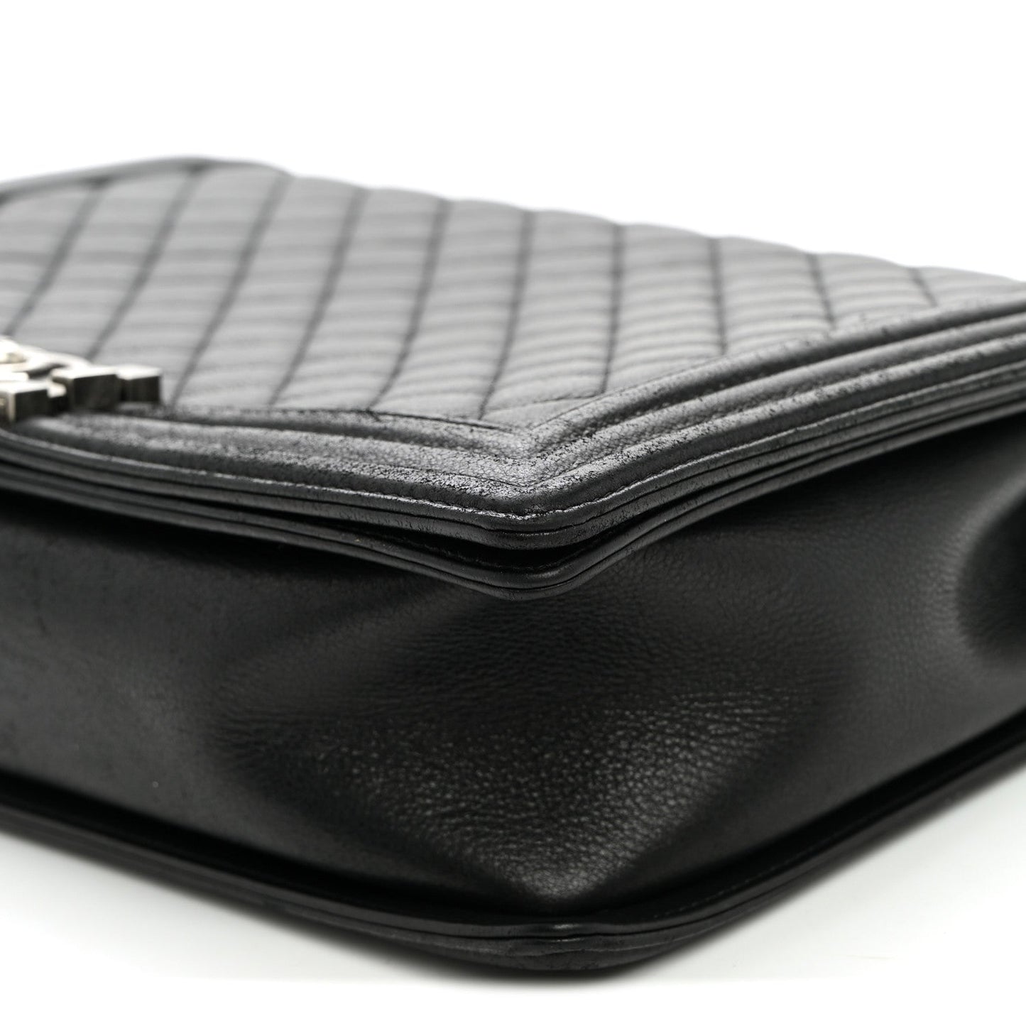Calfskin Quilted Large Boy Flap Black