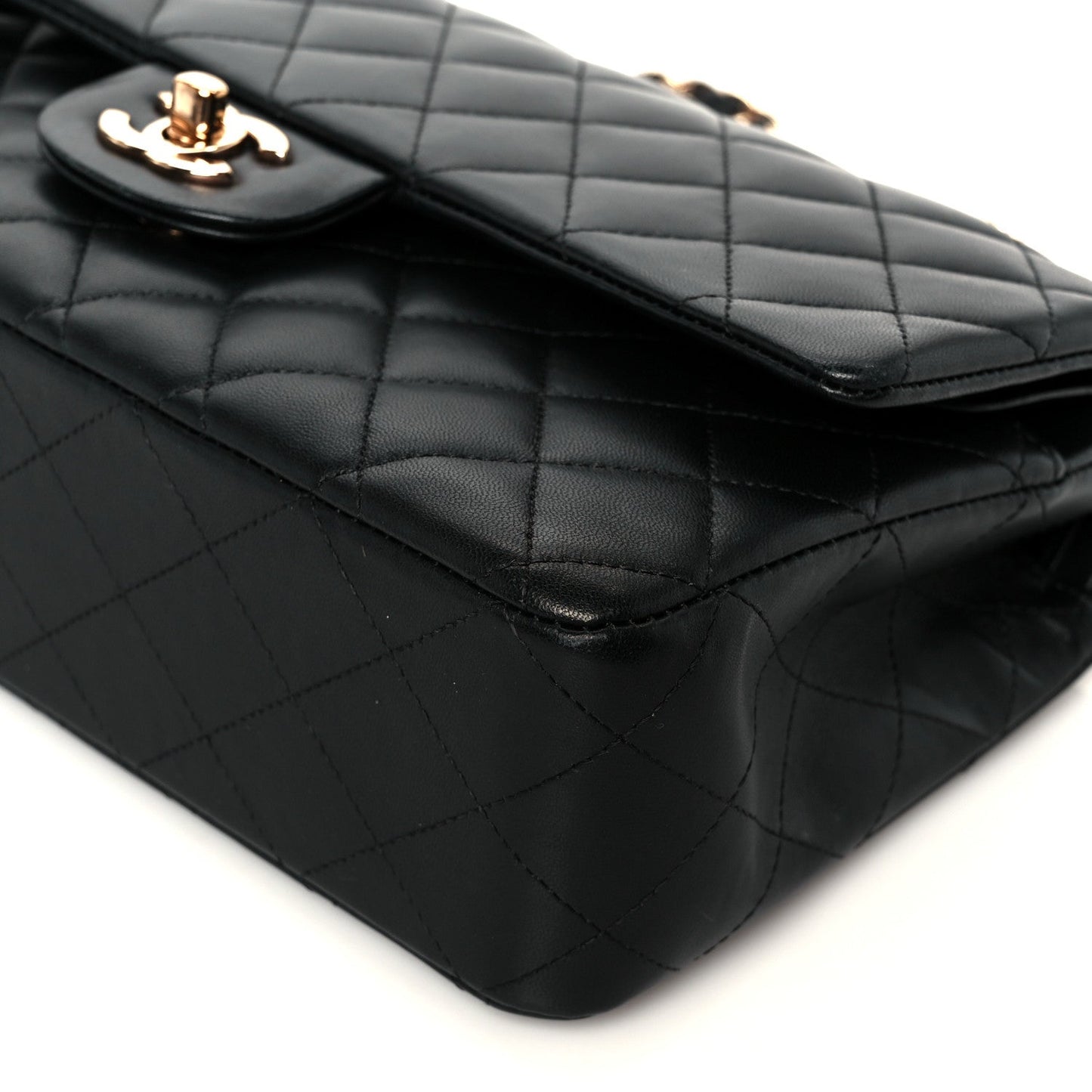 Lambskin Quilted Medium Double Flap Black