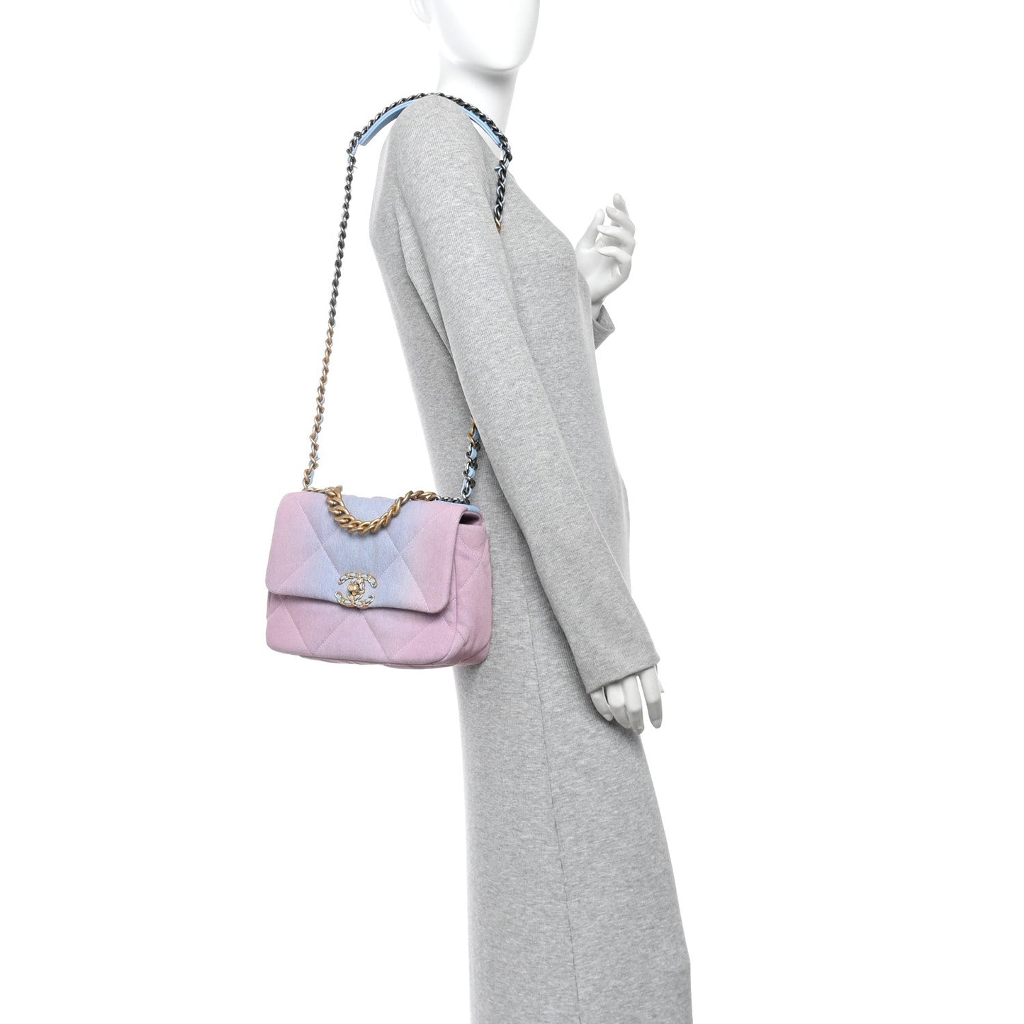 Denim Quilted Medium Chanel 19 Flap Blue Pink
