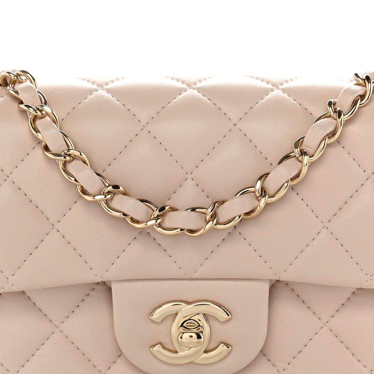 Lambskin Quilted Mini Rectangular Flap Light Beige