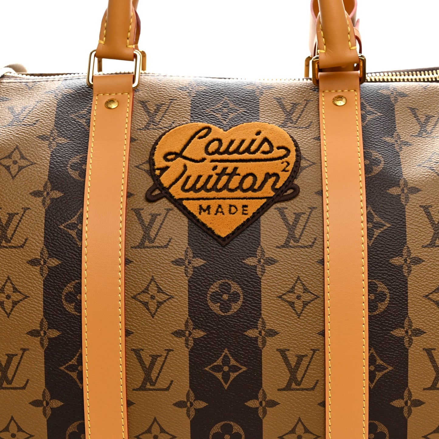 X NIGO Reverse Monogram Stripe Keepall Bandouliere 50 Brown