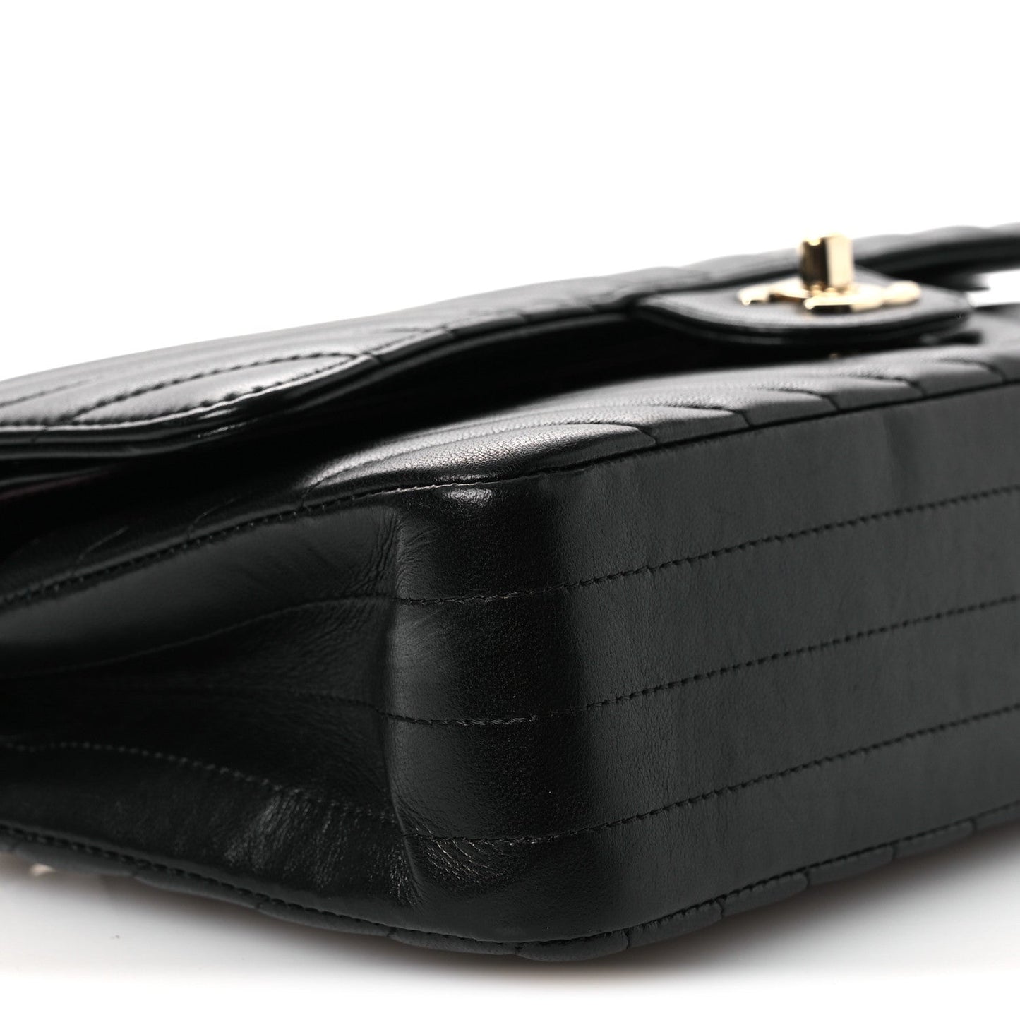 Lambskin Chevron Quilted Medium Double Flap Black