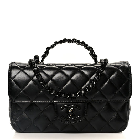 Lambskin Quilted Small Coco Pop Top Handle Flap So Black