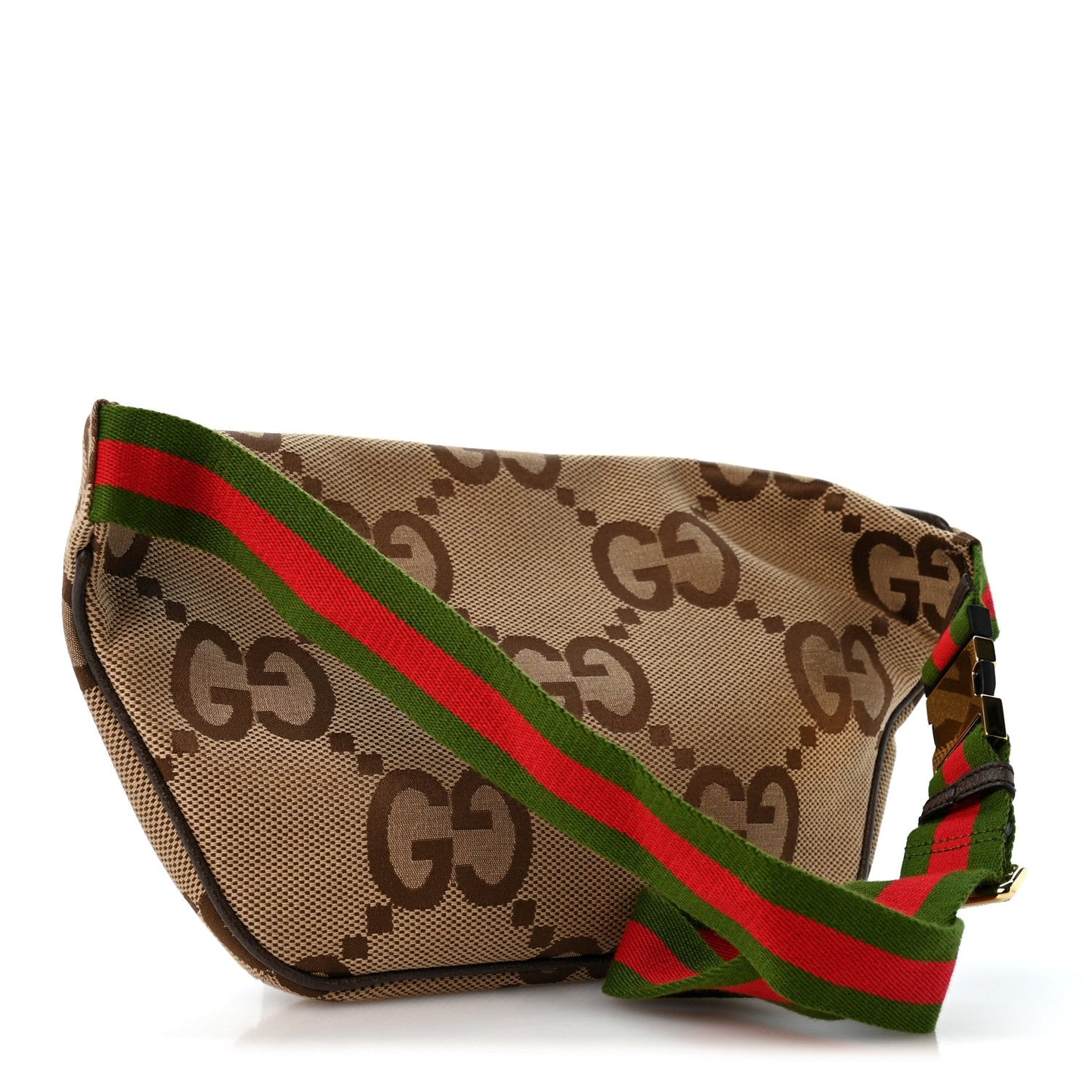 Monogram Jumbo GG Textured Dollar Calfskin Web Belt Bag Camel Ebony New Acero