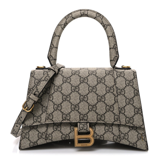 X GUCCI GG Supreme Monogram Small Hourglass Top Handle Bag Beige Ebony