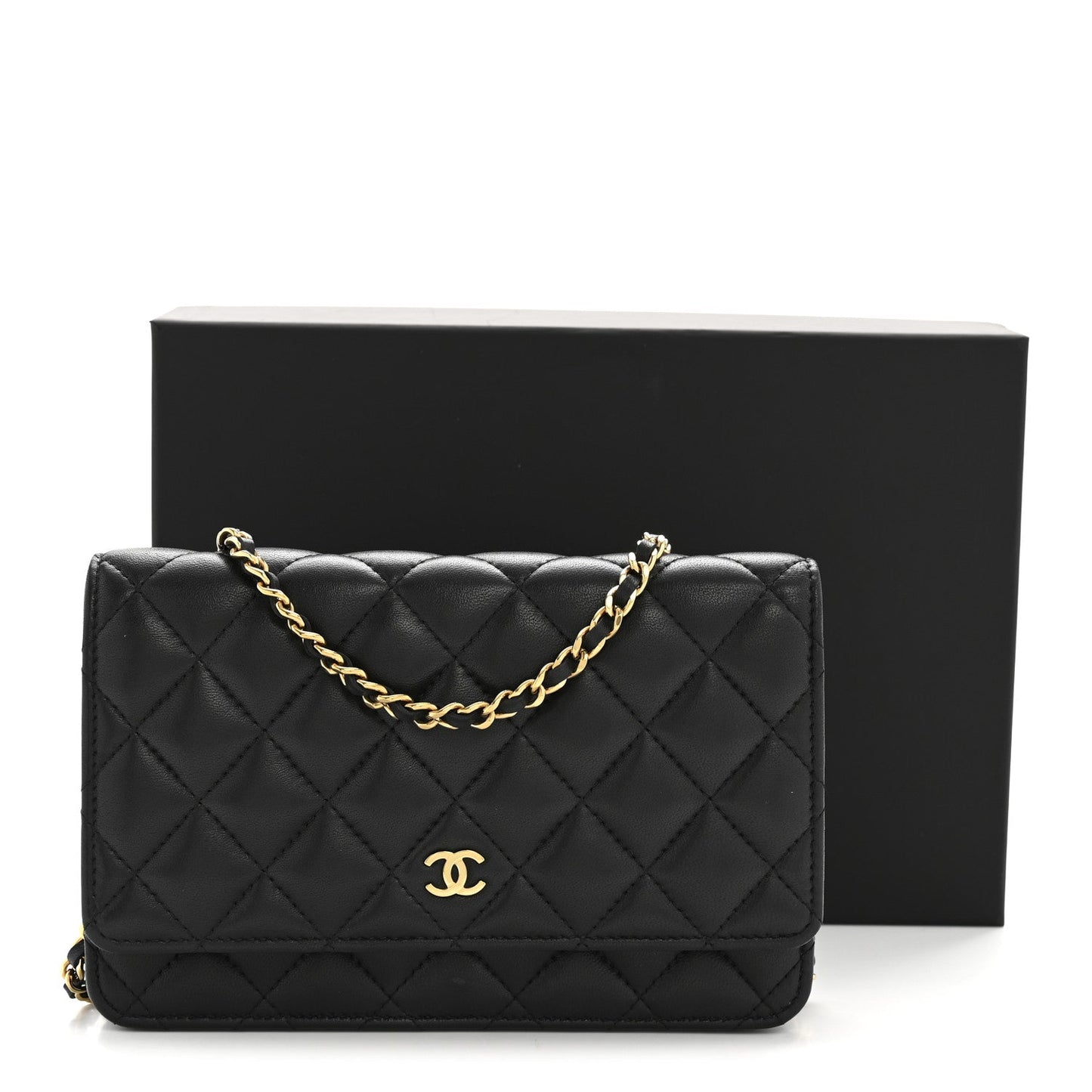 Lambskin Quilted Wallet On Chain WOC Black