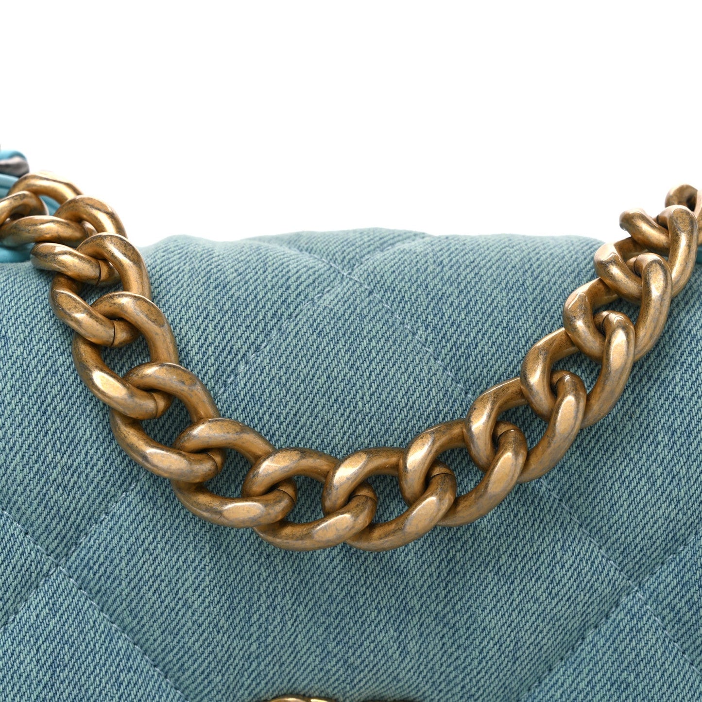 Denim Quilted Medium Chanel 19 Flap Neon Blue