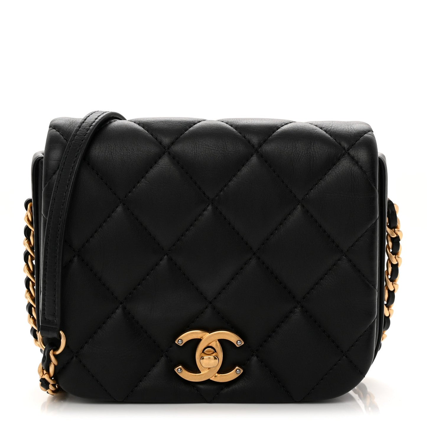 Calfskin Quilted Mini Nailed CC Flap Bag Black