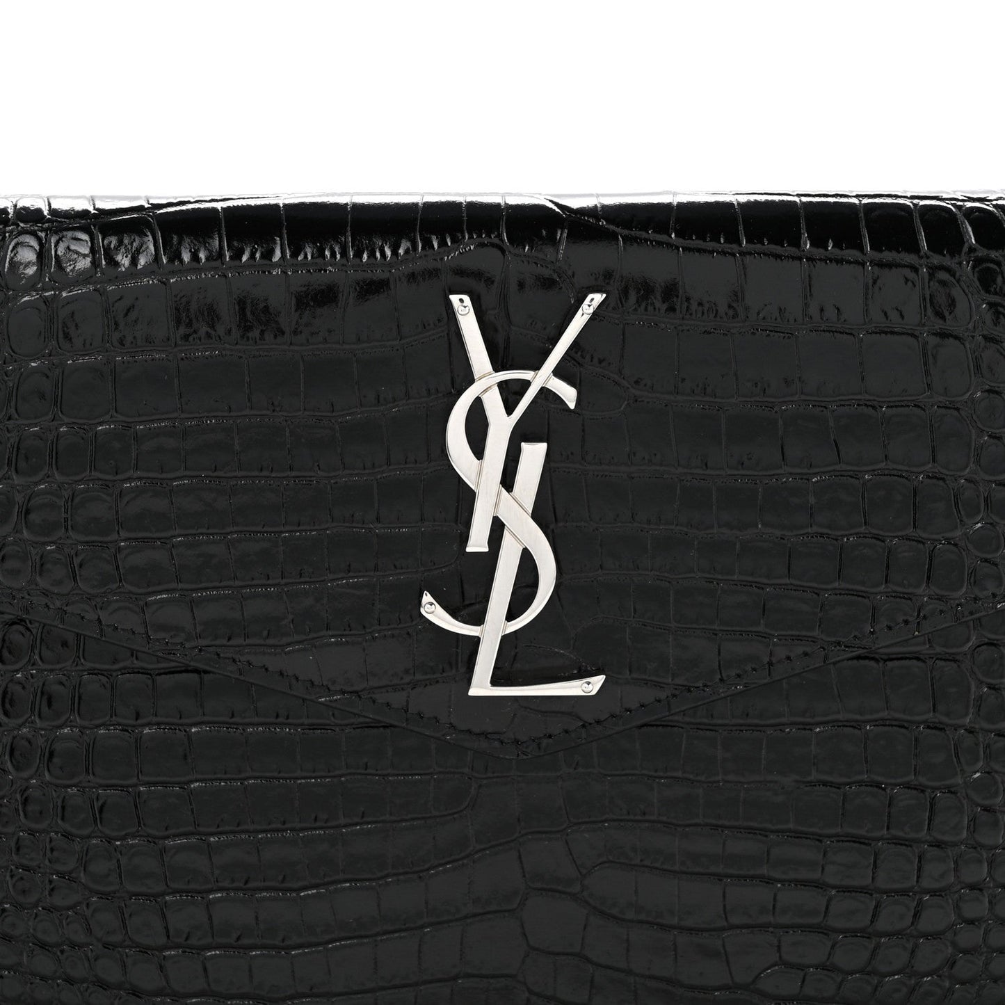 Calfskin Crocodile Embossed Uptown Monogram Clutch Black