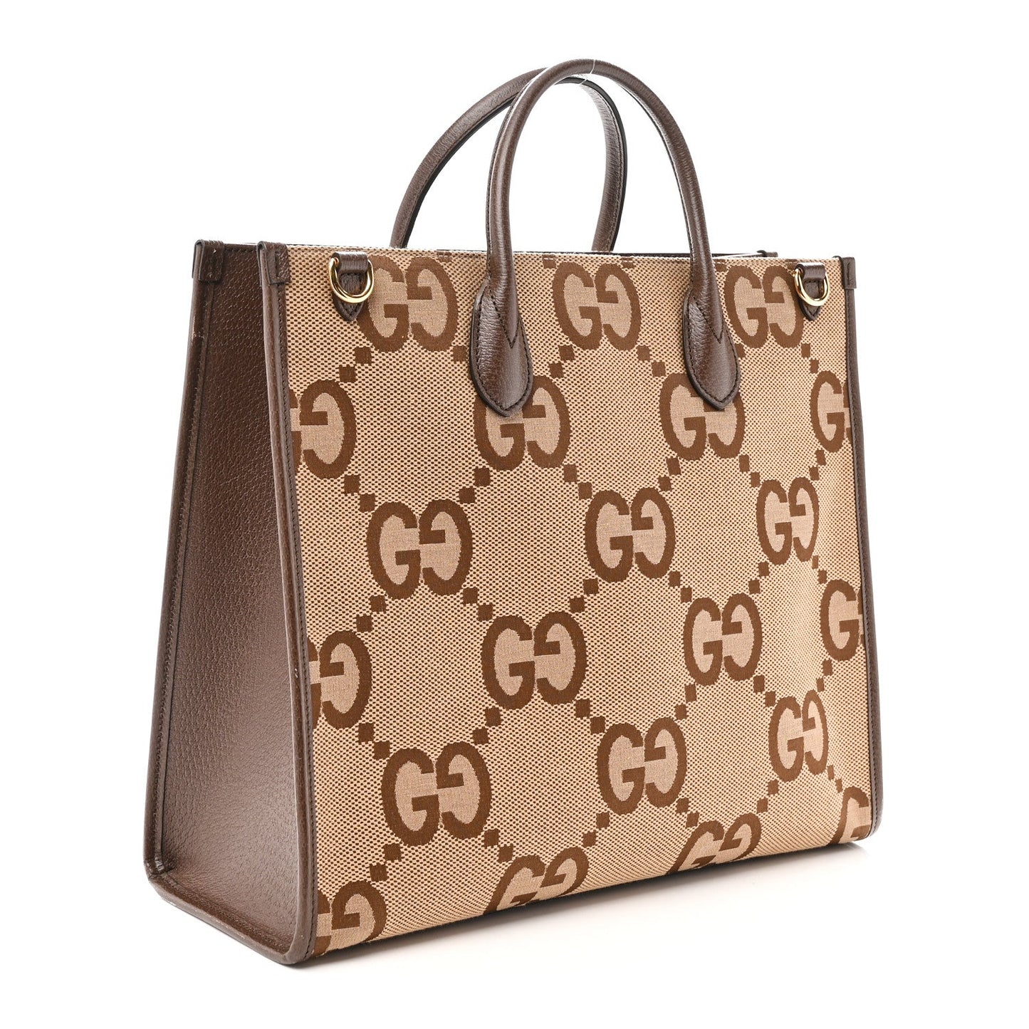 Monogram Jumbo GG Textured Dollar Calfskin Web Tote Bag Camel Ebony New Acero
