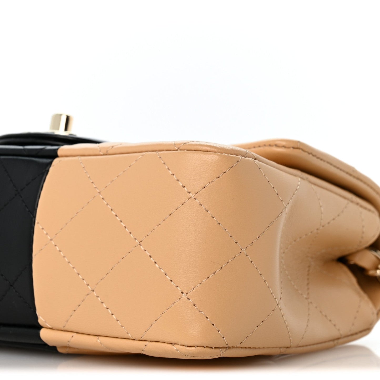 Lambskin Quilted Mini Rectangular Flap Beige Black