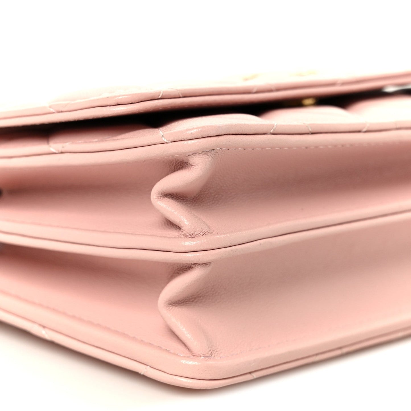 Lambskin Quilted CC Pearl Enamel Clutch on Chain WOC Light Pink