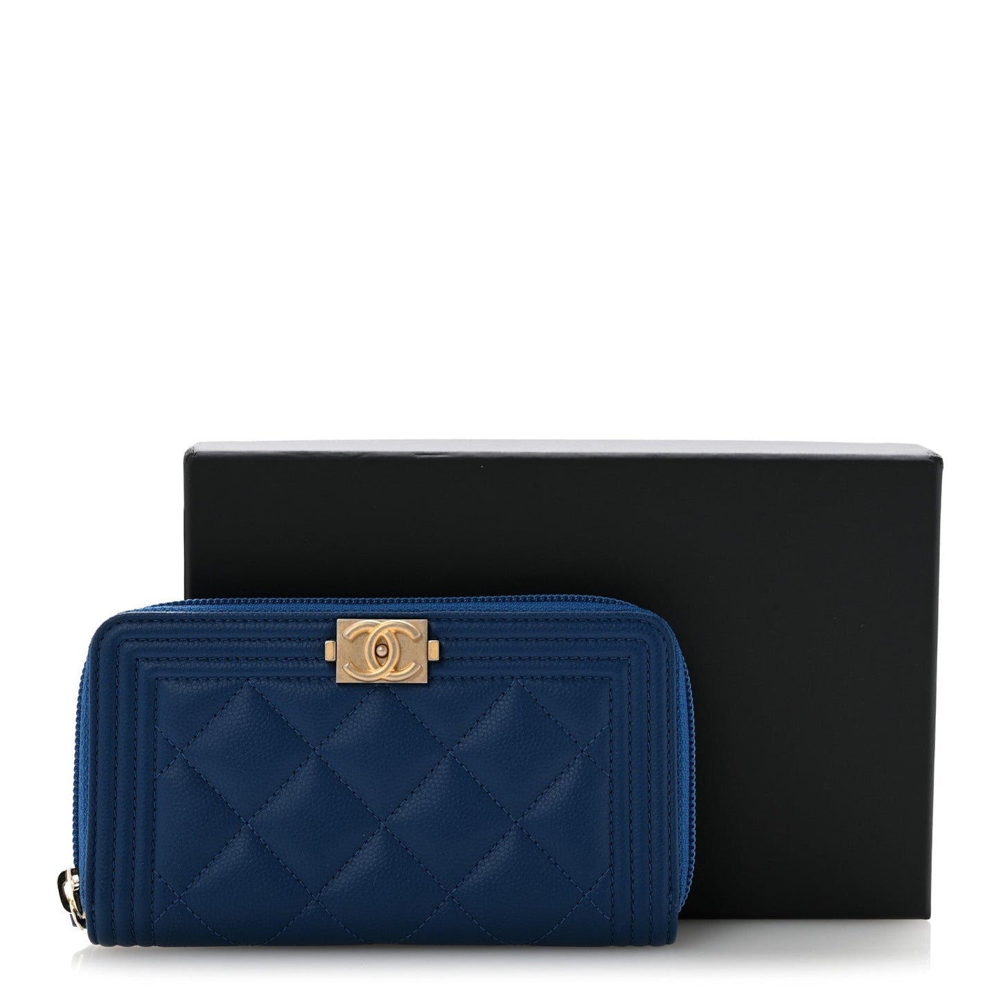 Caviar Quilted Boy Small Zip Around Wallet Blue
