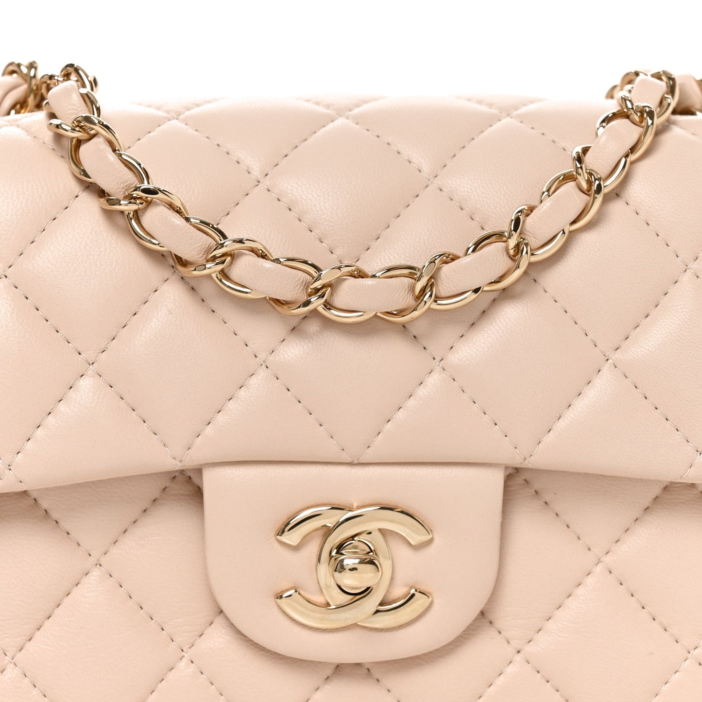 Lambskin Quilted Mini Rectangular Flap Light Beige