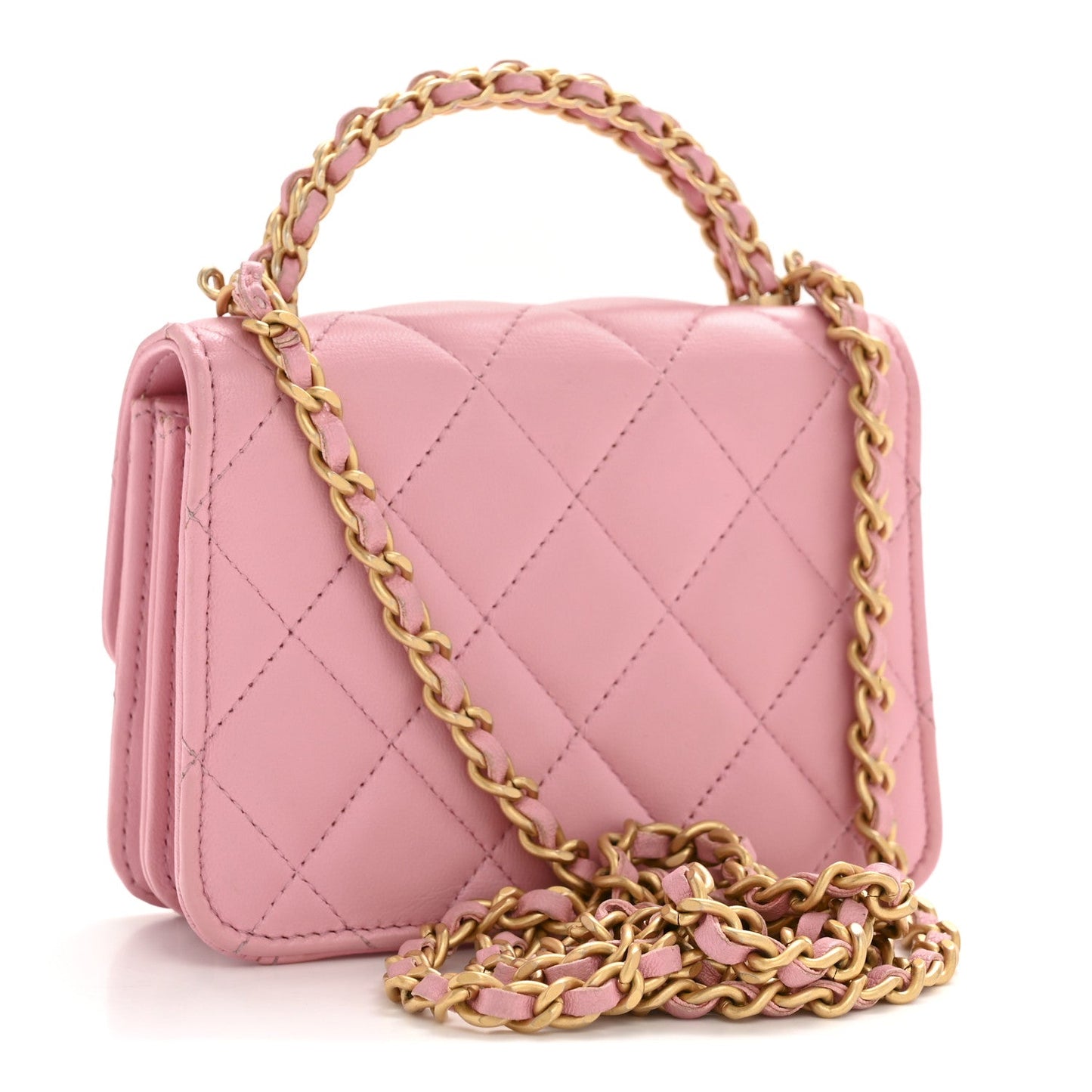 Lambskin Quilted Pick Me Up Mini Wallet On Chain Light Pink