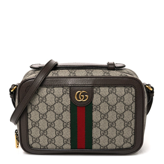 GG Supreme Monogram Web Small Ophidia Top Handle Shoulder Bag Brown