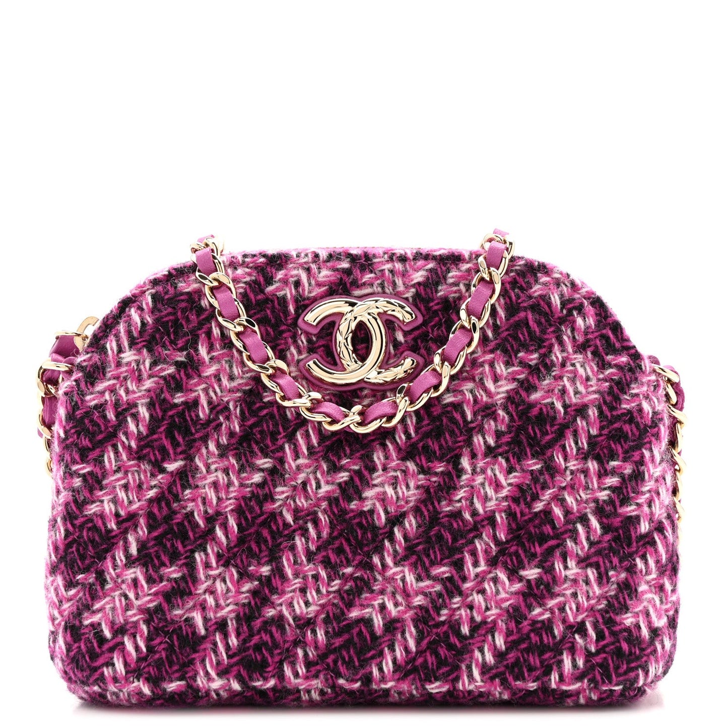 Tweed Quilted Mini Clutch With Chain Purple