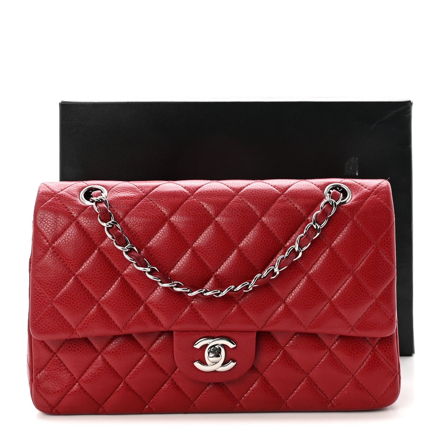 Caviar Quilted Medium Double Flap Red