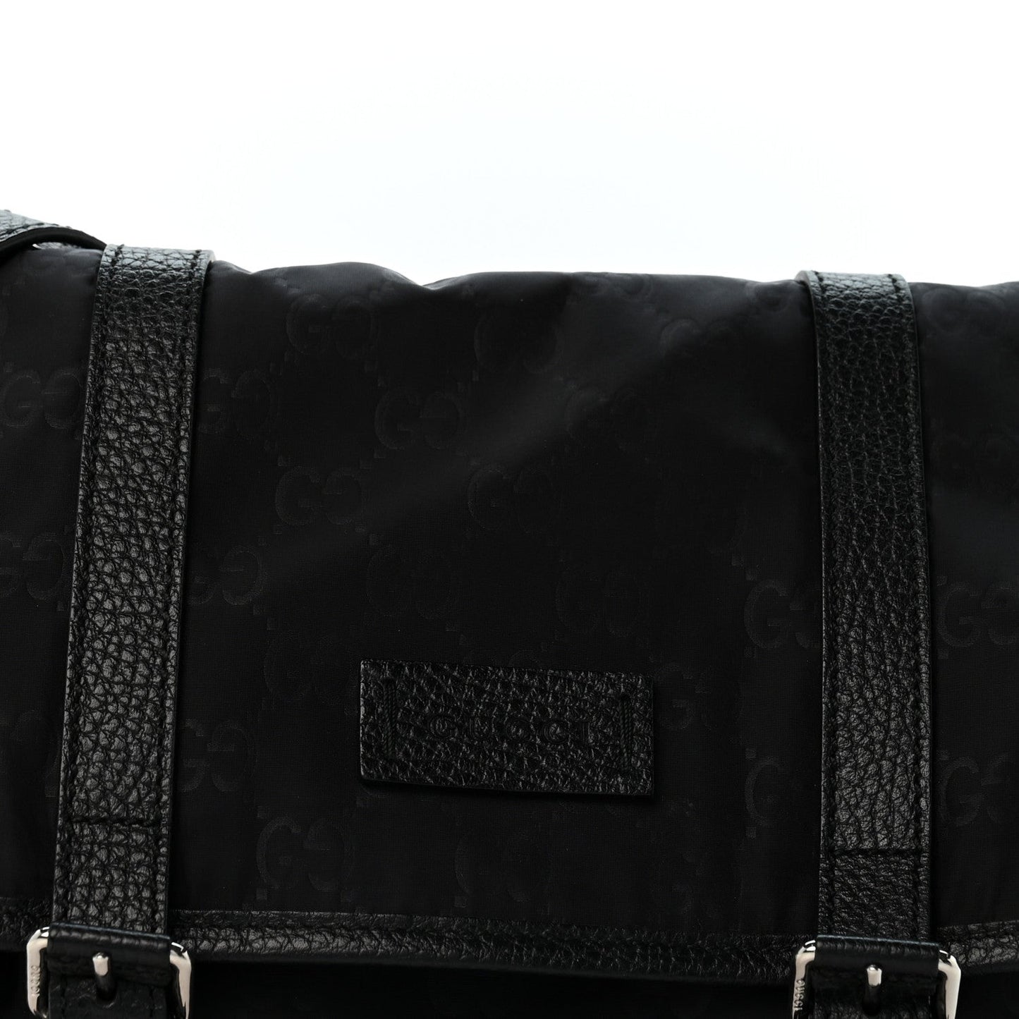 Nylon Monogram Double Buckle Flap Messenger Bag Black