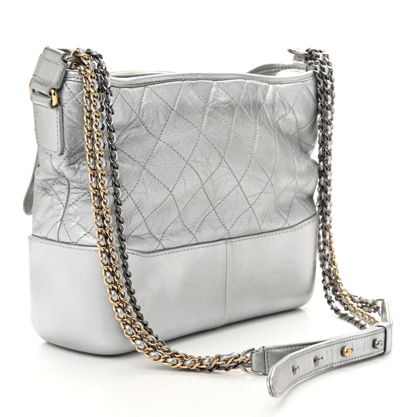 Metallic Aged Calfskin Quilted Medium Gabrielle Silver