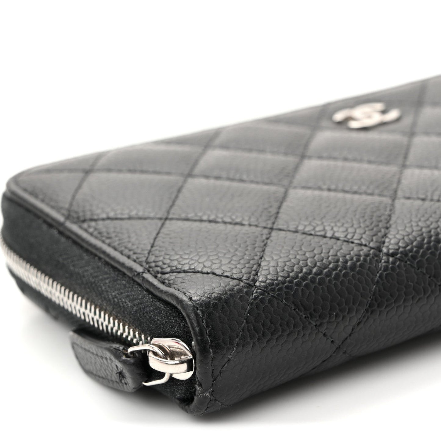 Caviar Quilted Large Gusset Zip Around Wallet Black