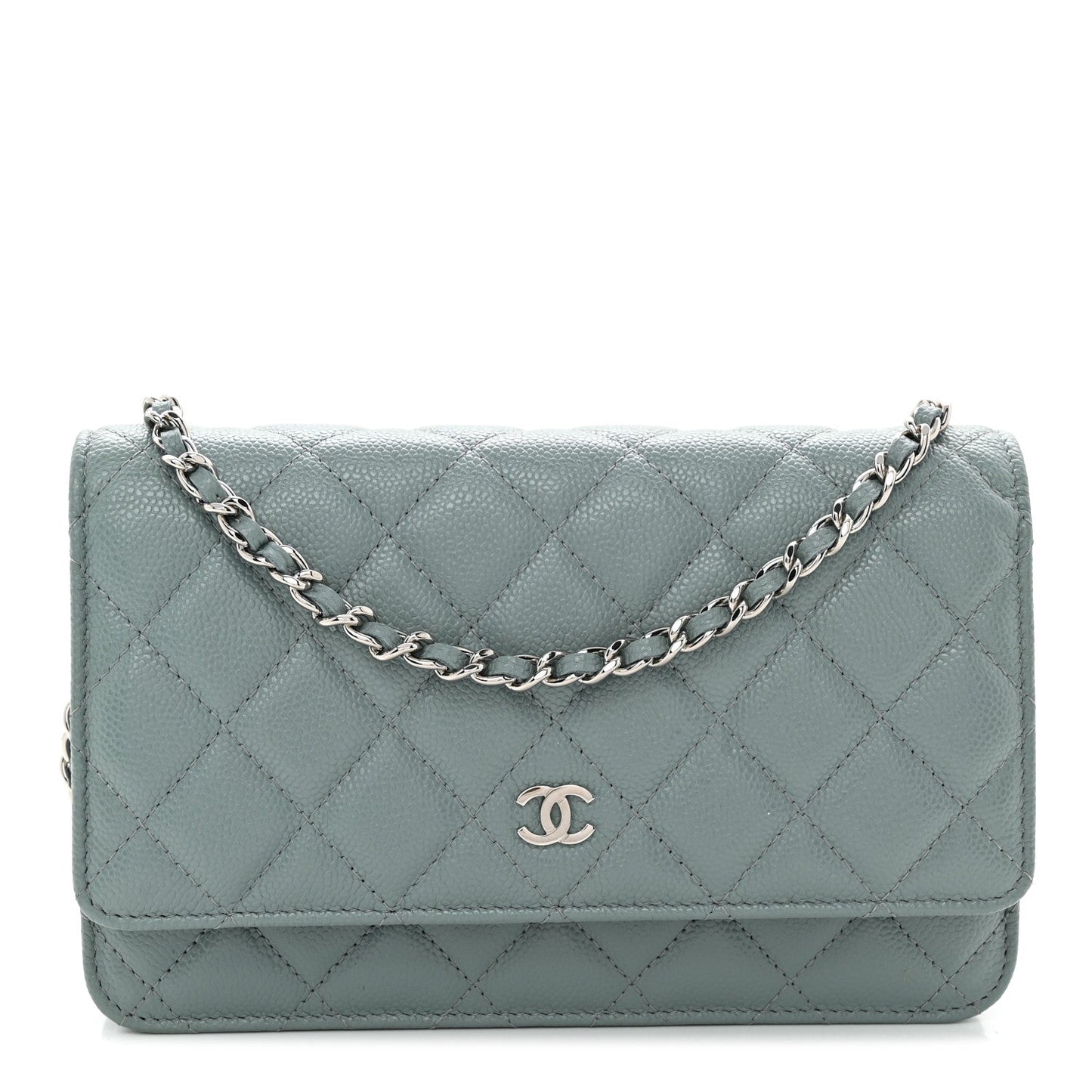 Caviar Quilted Wallet on Chain WOC Light Blue