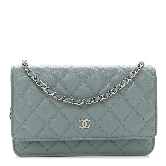 Caviar Quilted Wallet on Chain WOC Light Blue
