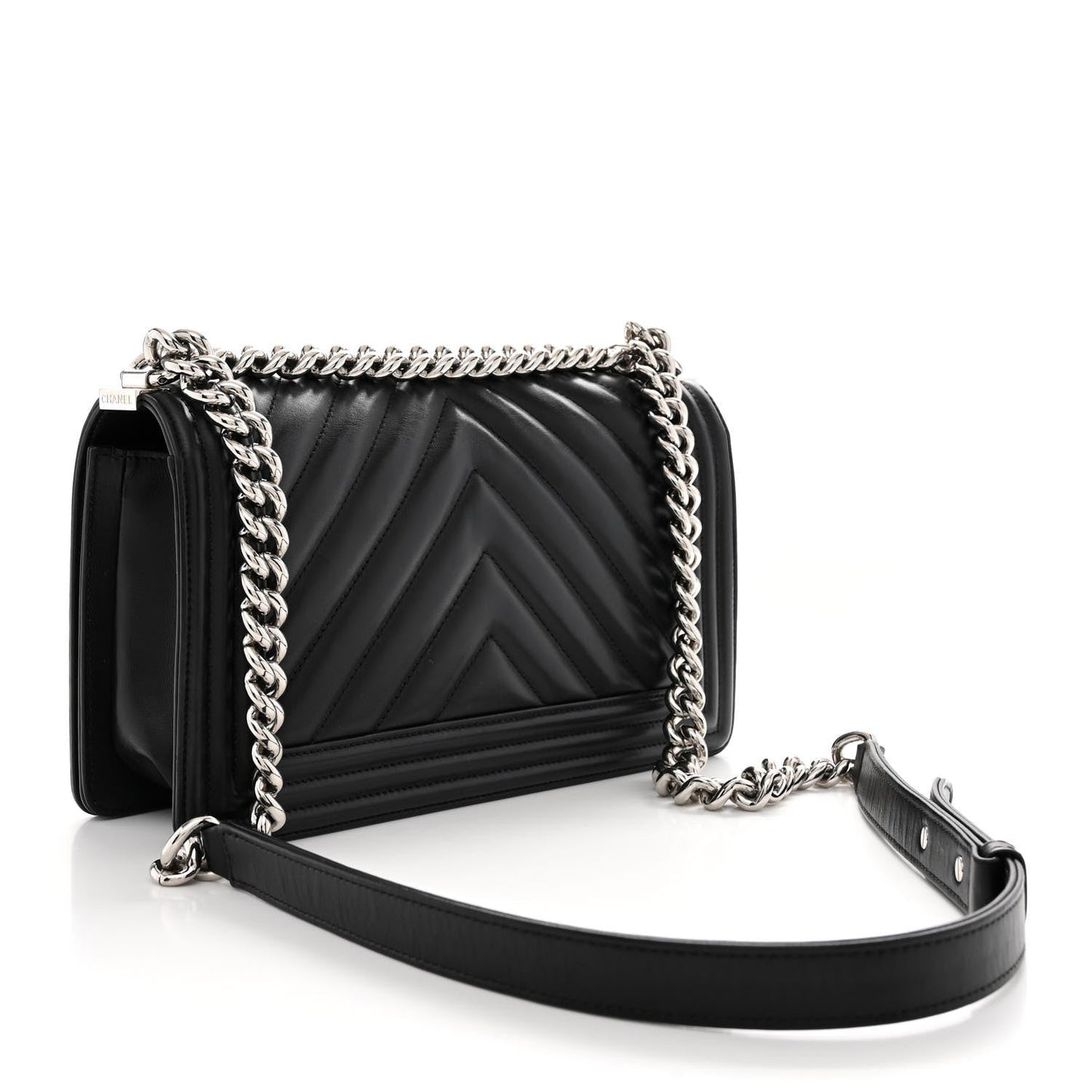 Lambskin Chevron Quilted Medium Boy Flap Black